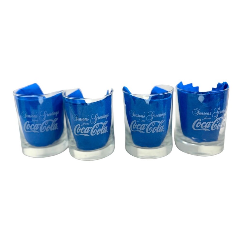 Coca-Cola Seasons Greetings Vintage Bells & Holly Rocks Glasses Set of 4 - Picture 1 of 7